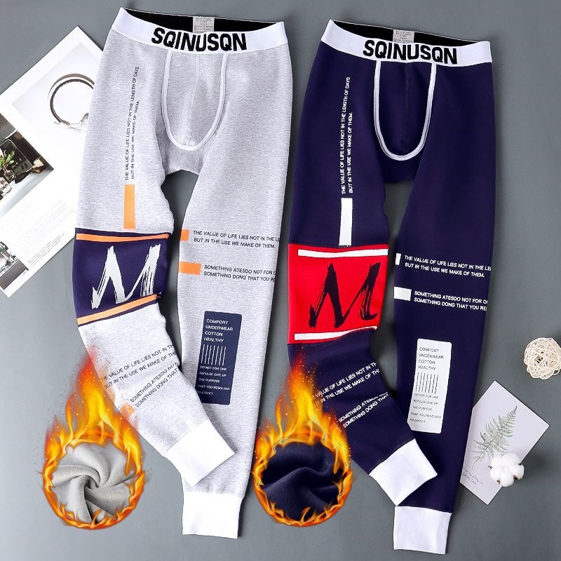 男士秋裤男加绒加厚保暖裤冬季青年修身时尚潮男打底裤衬裤棉裤男