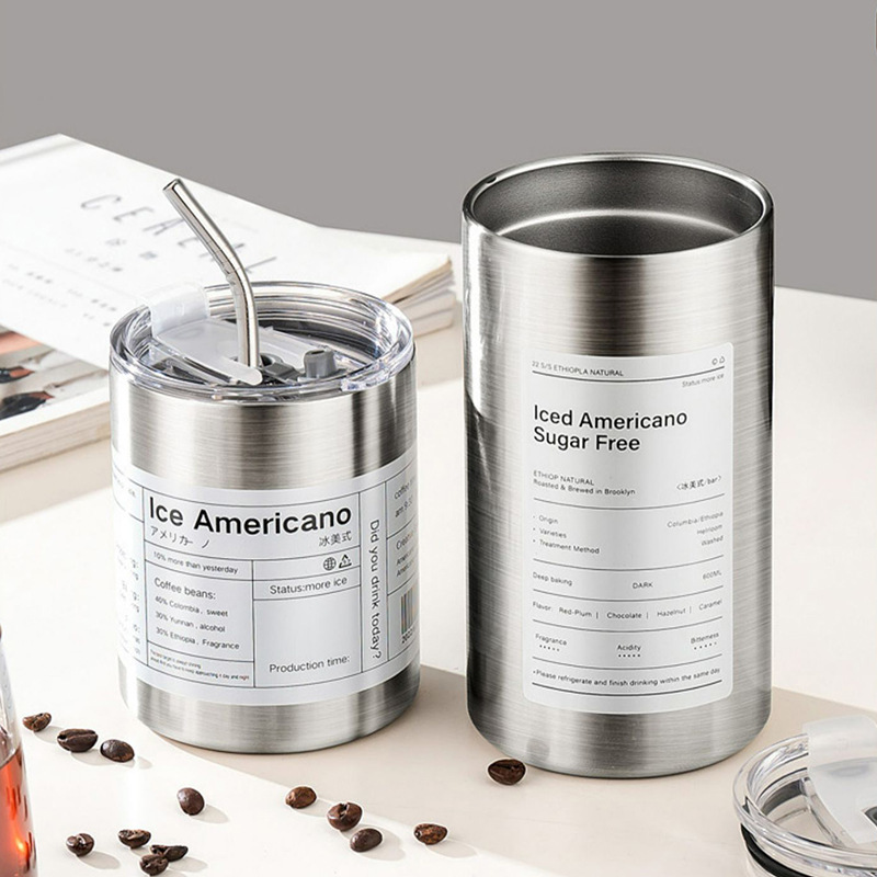 New Ice American Portable Coffee Cup Double-Layer Stainless Steel Vacuum Straw Cup Office Household Portable Vacuum Cup