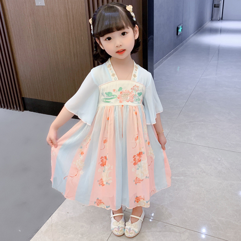 2023 Summer Children's Clothing Chinese Style Girls' Han Chinese Costume New Children Lotus Flower Children's Fairy Han Dress