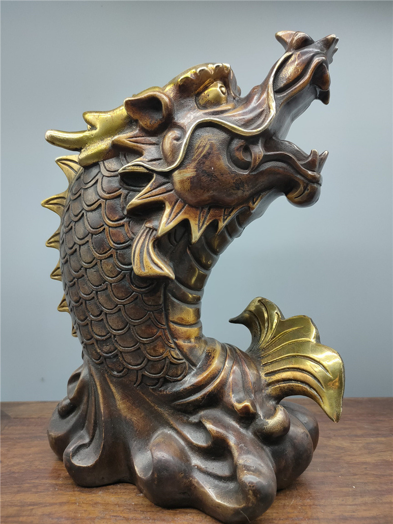 黄铜龙鱼摆件铜器龙头鱼紫铜色鳌鱼工艺品摆件家居装饰品-阿里巴巴