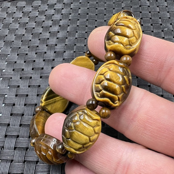 文玩玉石手链虎睛石龟壳手链虎眼石乌龟手链仿古手链玉手链手串