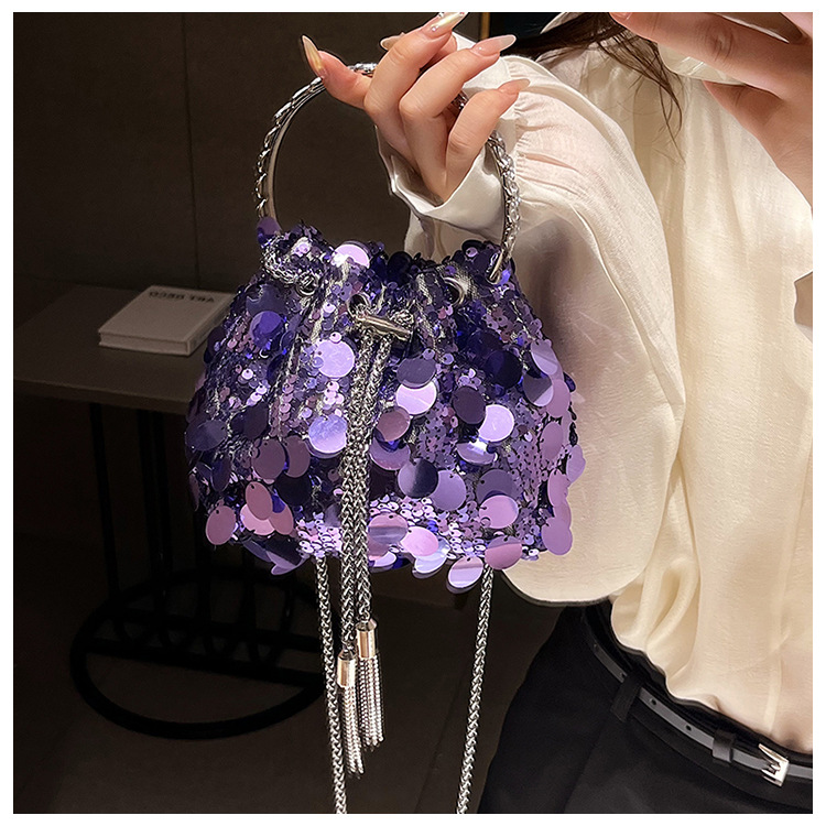 Supply Bag Women's Bag New High-Grade Metal Tassel Sequins Dinner Bag Portable Crossbody Bucket Lipstick Pack