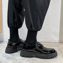 2021新款黑色厚底松糕鞋系带亮面小皮鞋英伦风漆皮单鞋男20352-T