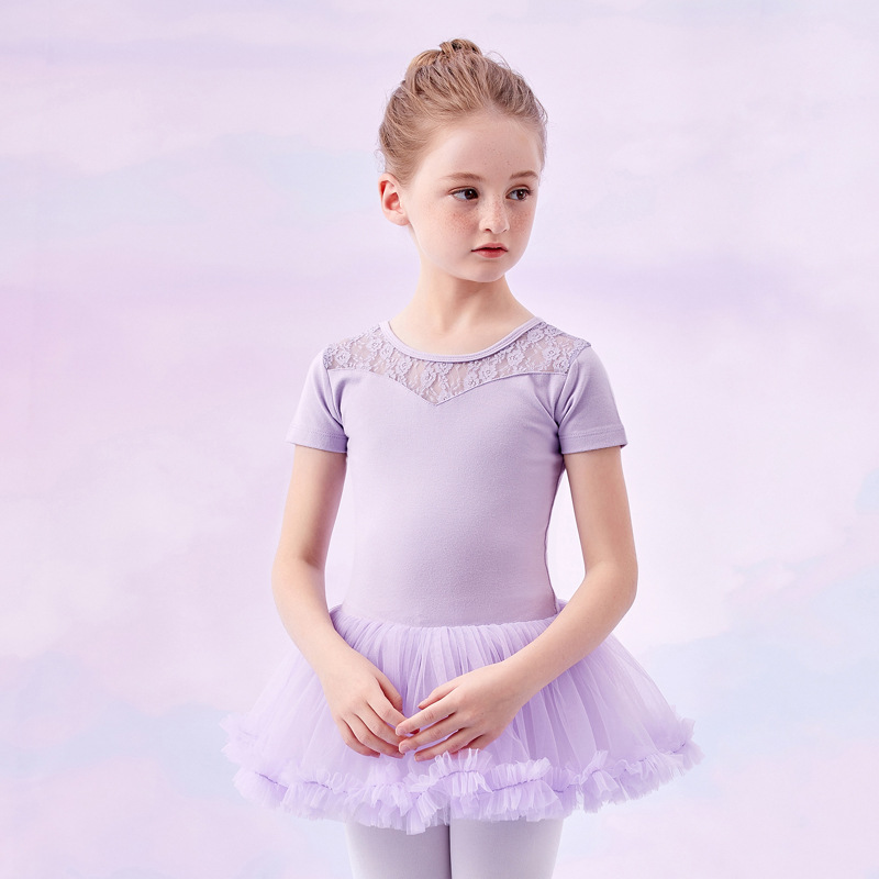 儿童舞蹈服女童夏季短袖中国舞蓬蓬裙练功服芭蕾舞裙幼儿跳舞衣服