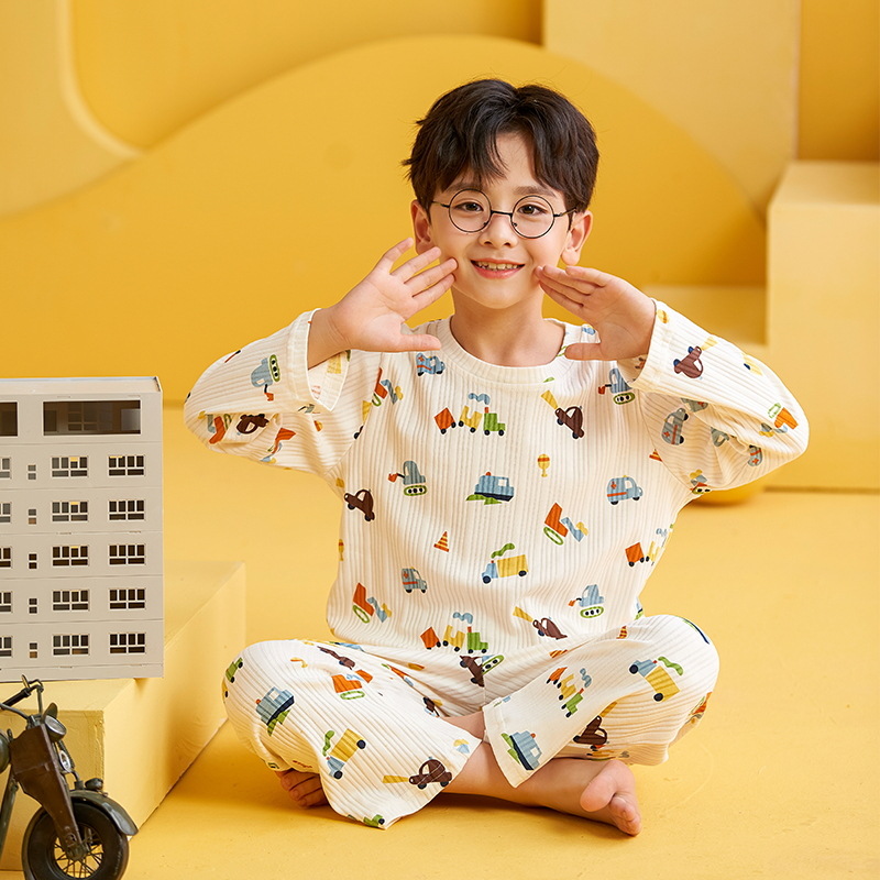 Children's Cotton Pajamas Spring and Autumn Boys' Baby Long-Sleeved Youth Middle and Big Children Cotton Homewear Suit