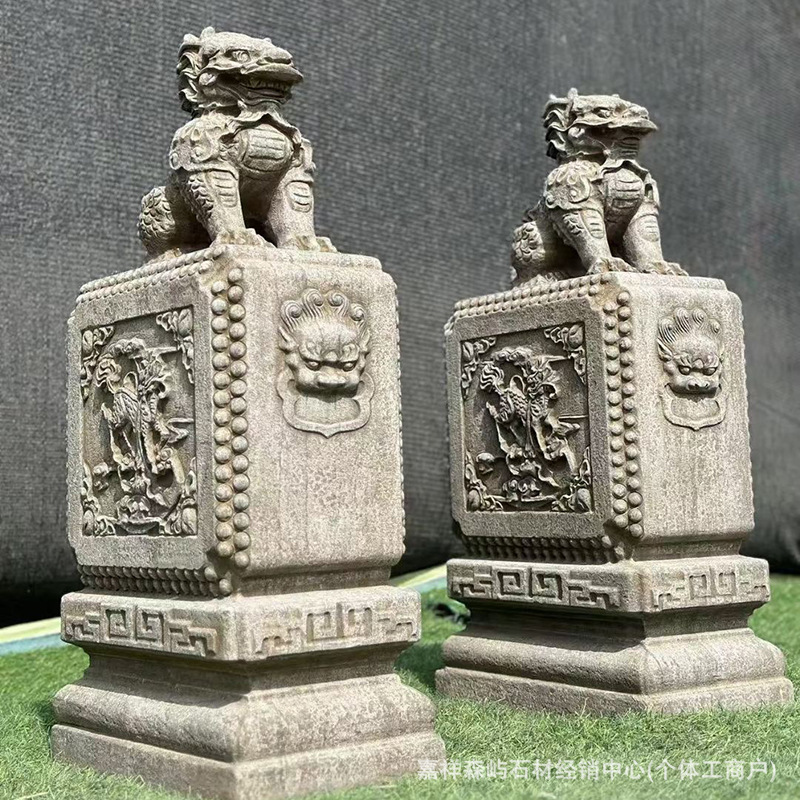 复古石雕门墩抱鼓石家用庭院别墅门墩门当石墩仿古石雕石鼓摆件