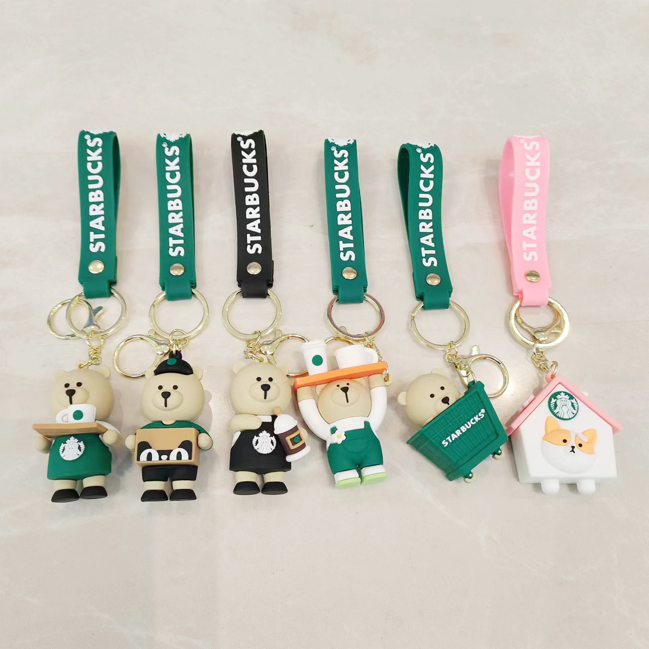 新款星巴克小熊钥匙链挂件可爱立体 pvc公仔汽车钥匙扣挂件小礼品