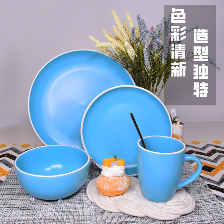 tableware manufacturer source color glaze porcelain 16-piece tableware set batch foreign trade ceramic tableware set hotel tableware