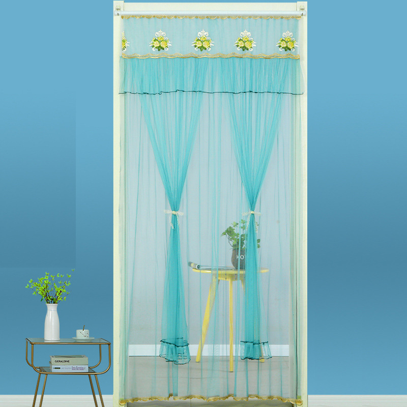 Double-Layer Double-Yarn Double-Open Door Curtain Mosquito-Proof Curtain Curtain Mesh Curtains Bedroom Door Curtain Lace Embroidery Door Curtain