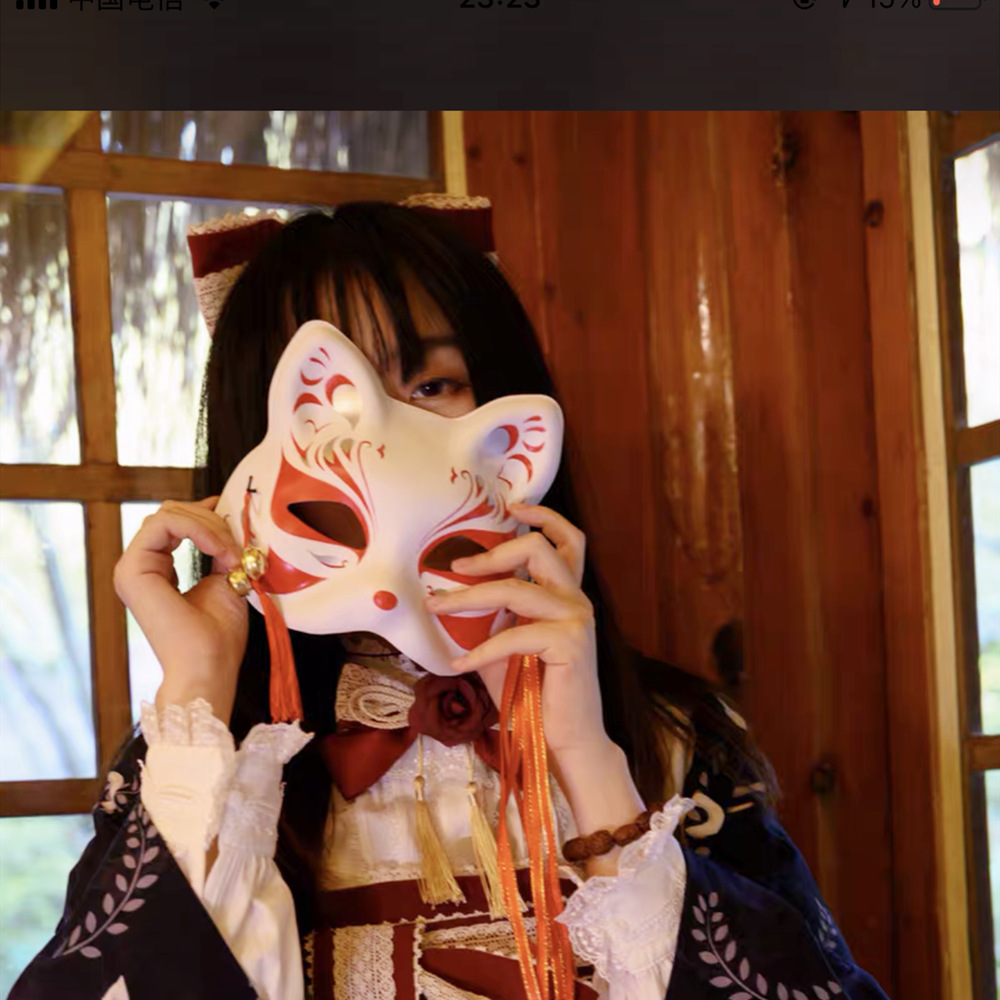 猫脸狐狸面具发光批发 和风动漫派对半脸面具地摊摆摊儿童玩具_璀璨日