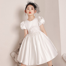 儿童礼服2024春新款花童婚礼小女孩生日钢琴演出服白色女童公主裙