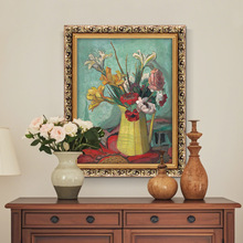 著名画家潘玉良花卉油画法式复古装饰画中古风餐厅挂画斗柜摆画竖