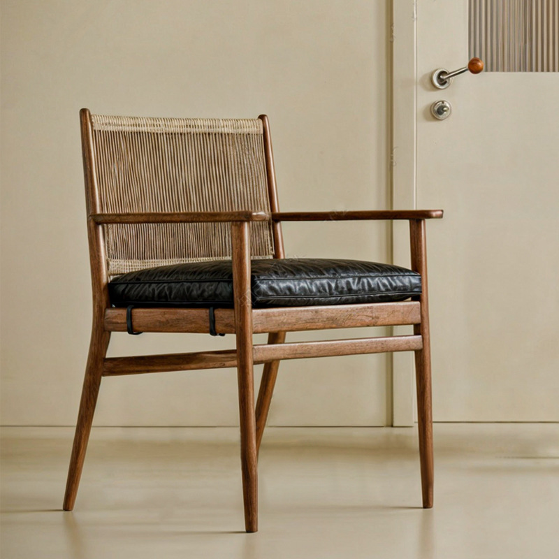 北欧实木餐椅绳编椅设计师款网红餐厅民宿酒店家用扶手椅子办公椅