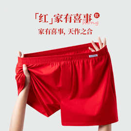 本命年红色阿罗裤男士内裤宽松版马年平角裤纯棉加大码四角短裤