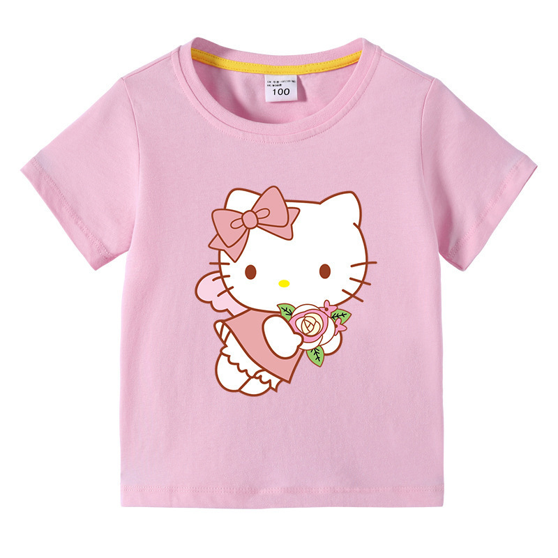 外贸童装儿童夏装短袖男童女童打底衫宝宝半袖kt猫卡通t恤童上衣