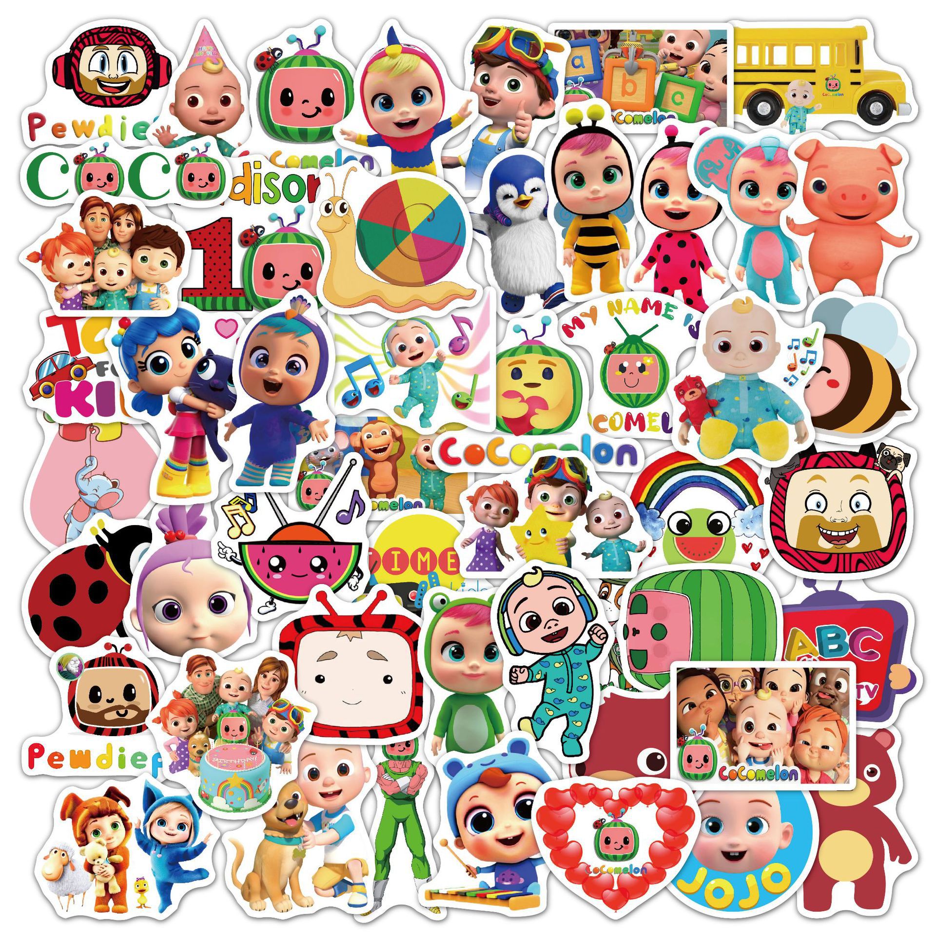 50张cocomelon英语启蒙儿歌涂鸦贴纸儿童玩具行李箱吉他防水贴纸