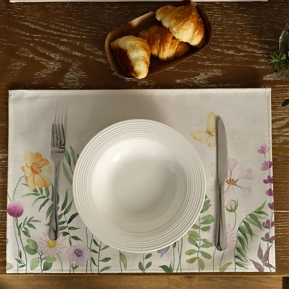 Fresh Spring Plant Flower Printing Linen Table Runner Placemat Family Party Table Cloth Ceremonial Dining Table Layout