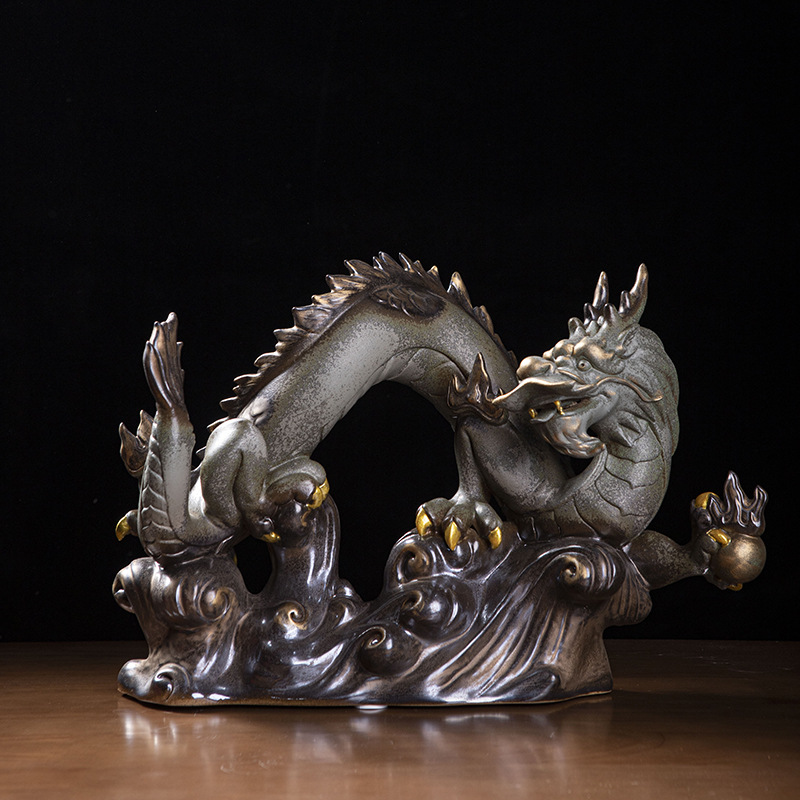 Large Ornaments Zodiac Dragon Lucky Company Enterprise Dragon Year Gift Ceramic Office Antique Shelf Living Room Decorations