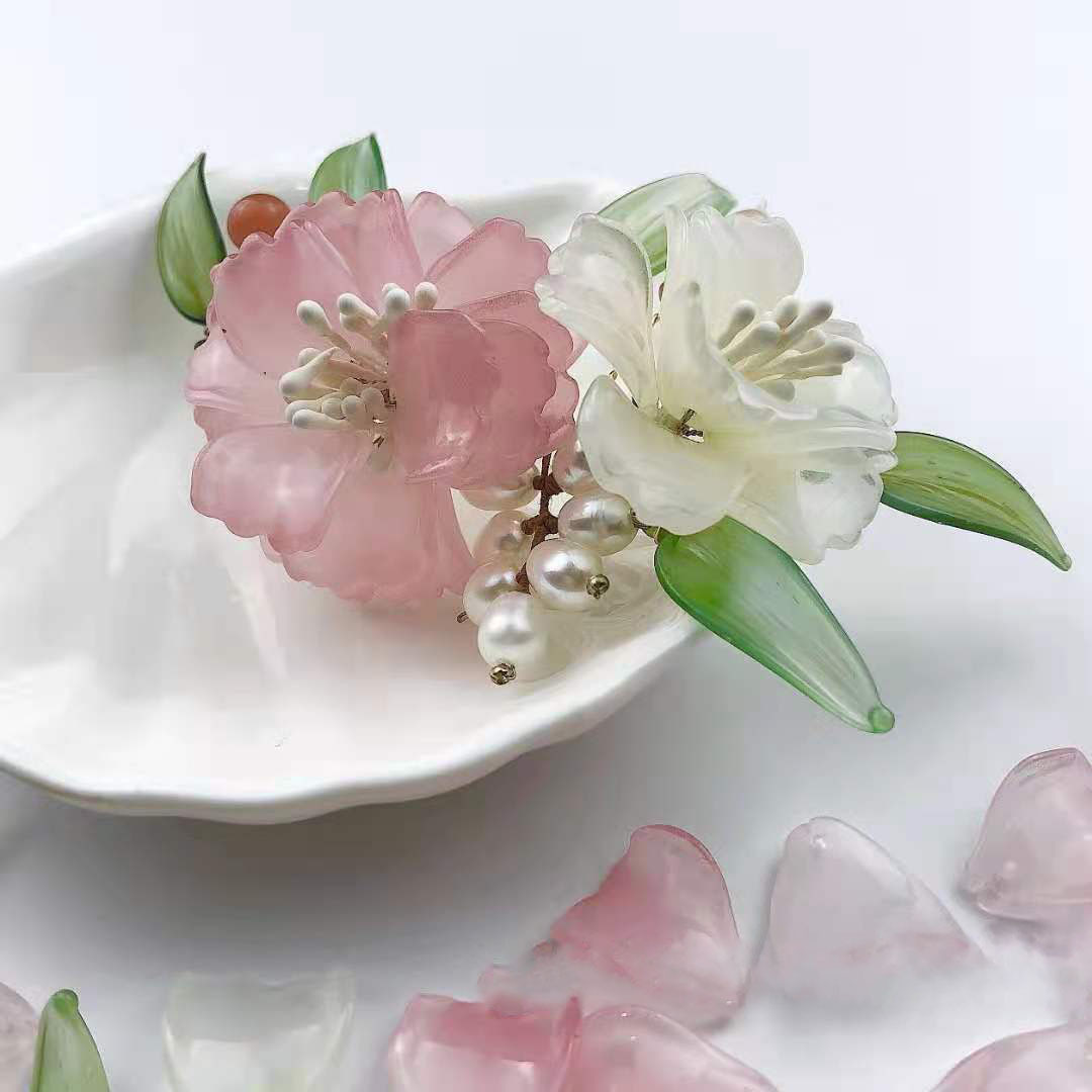 捷克琉璃花瓣16x17mm卷心花玫瑰花古风 diy手工发饰发簪制作材料