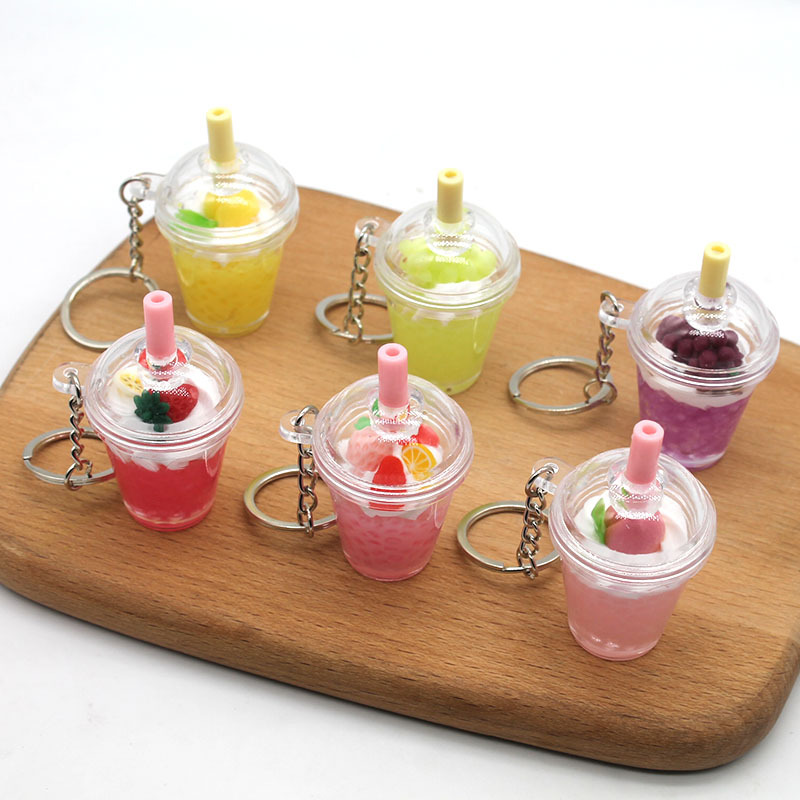 cute fruit ice cream keychain mini simulation ice cup student couple package pendant crane machine toy supply