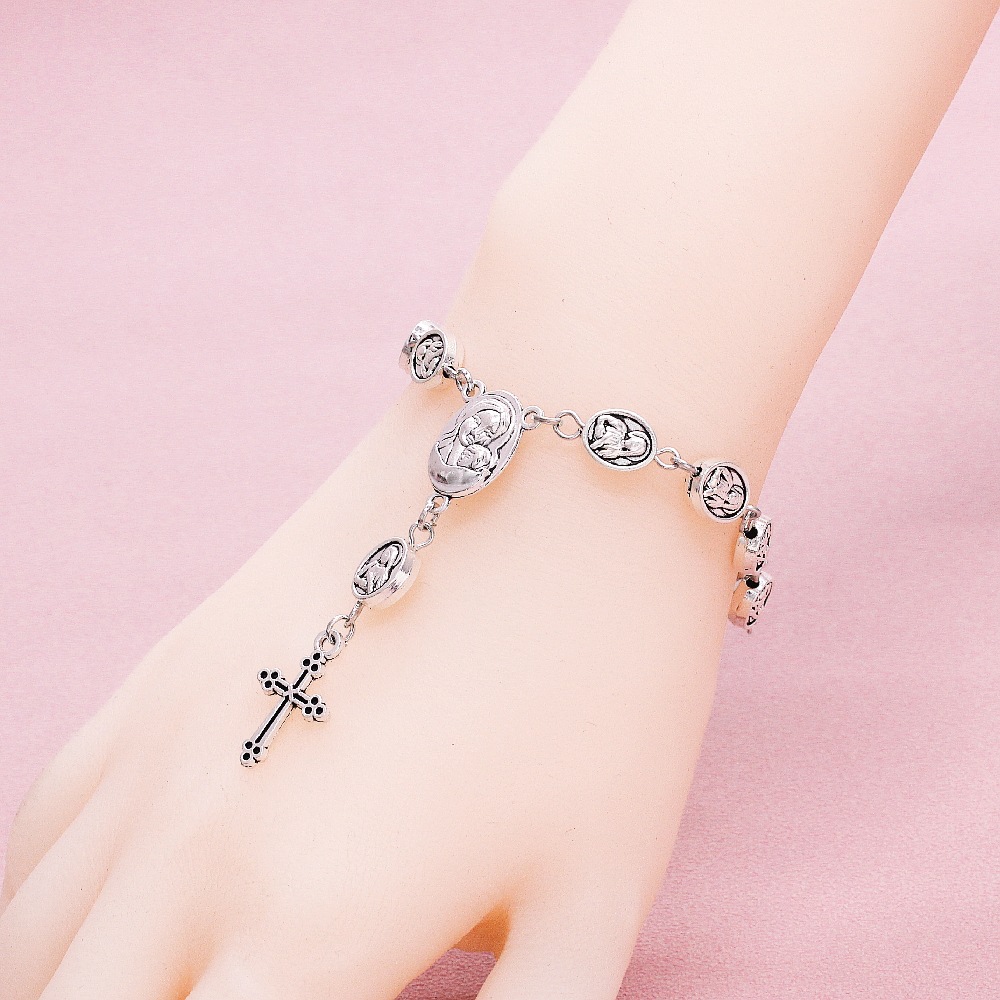 亚马逊temu热销复古圣母玛利亚十字架手链女士洗礼手链手串礼物