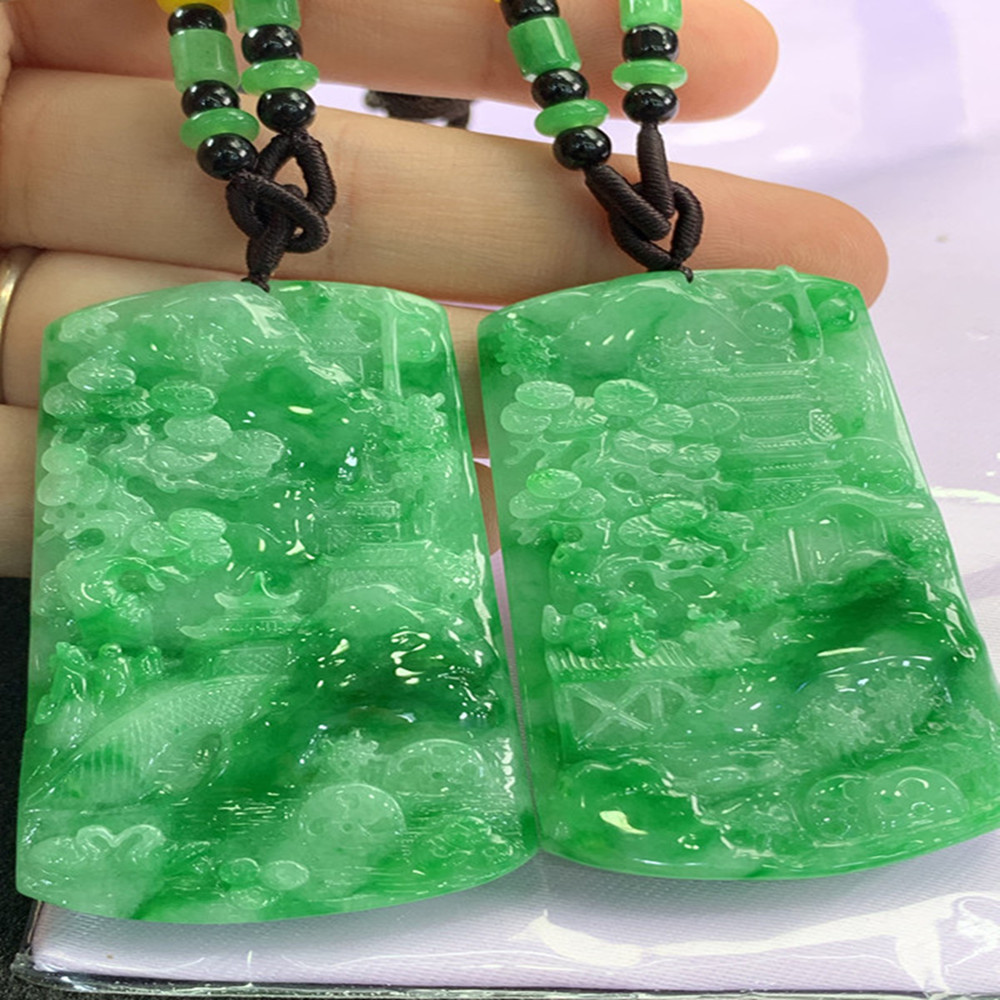 翡翠批发 缅甸玉石 a货翡翠挂件 阳绿山水牌 厂家直供 一手货源