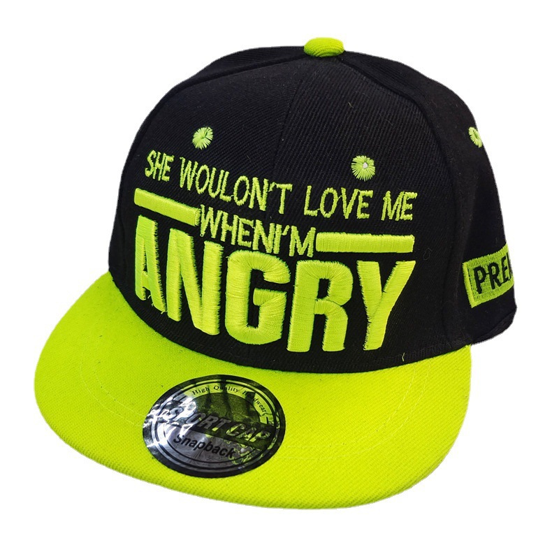 Cross-Border Children's Angry Letter Embroidered Baseball Cap Boys and Girls Fashion Hip Hop Flat-Brimmed Cap Children Sun Hat