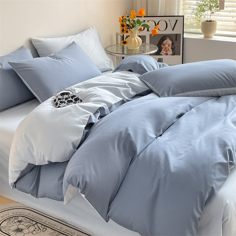 舒适100全棉四件套简约纯棉被套床单学生水洗棉三件套单件被罩