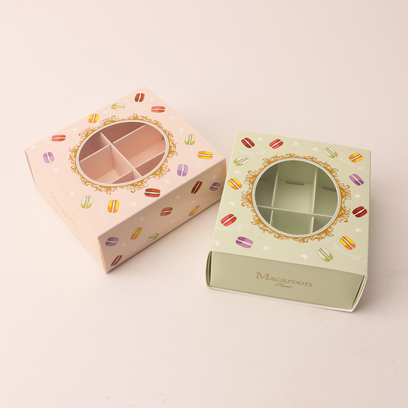 6粒装马卡龙包装盒开窗烘焙包装巧克力盒抽屉式饼干盒西点盒批发