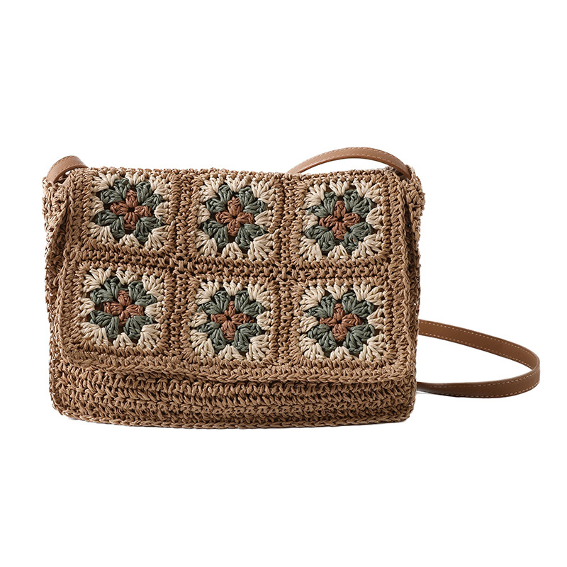 Cross-Border Handmade Straw Bag Fashion Hollowed-out Creative Flower Splicing Single Shoulder Crossbody Ethnic Style Beach Handbag