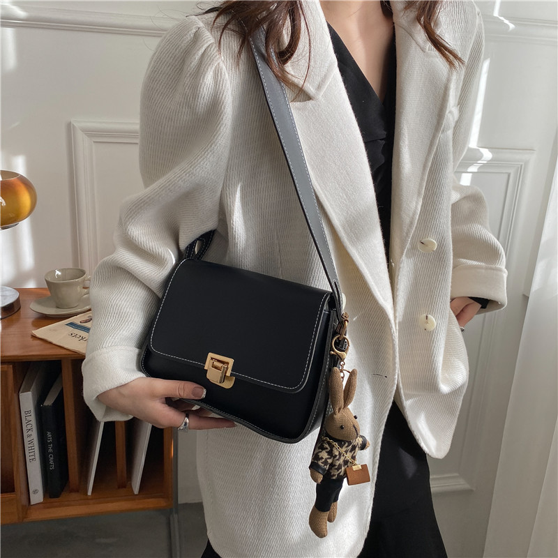 Blue Cool Vintage Small Solid Color Square Bag 2021 Winter New Simple Crossbody Shoulder Bag Casual Women's Twist Lock Bag