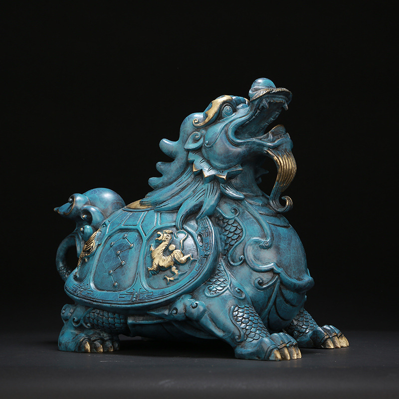 纯黄铜四神兽八卦龙龟摆件百寿龙头龟送老人祝寿复古中式国风礼品