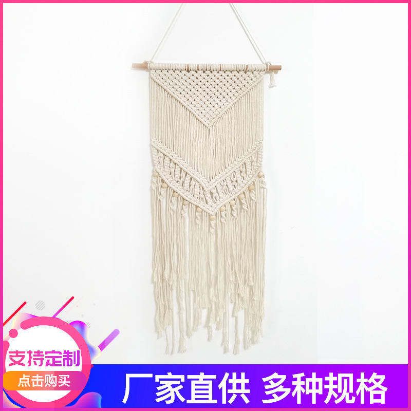 Hand-Made Weaving Woven Tapestry Living Room Wall Hangings Nordic Style Pure Cotton Tassel Tapestry Factory Direct Supply