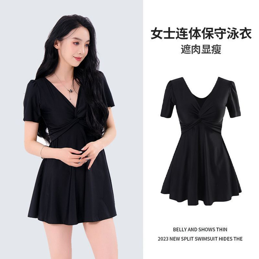 保守游泳衣2023新款女士夏温泉连体保守显瘦遮肚新款森系泳装微胖