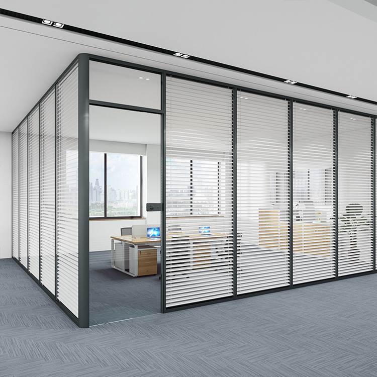 办公室玻璃隔断墙铝合金屏风双层百叶中空钢化磨砂玻璃隔音高隔断