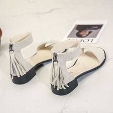 凉鞋女仙女风2024夏季新款时尚流苏中跟罗马鞋粗跟一字带高跟鞋子
