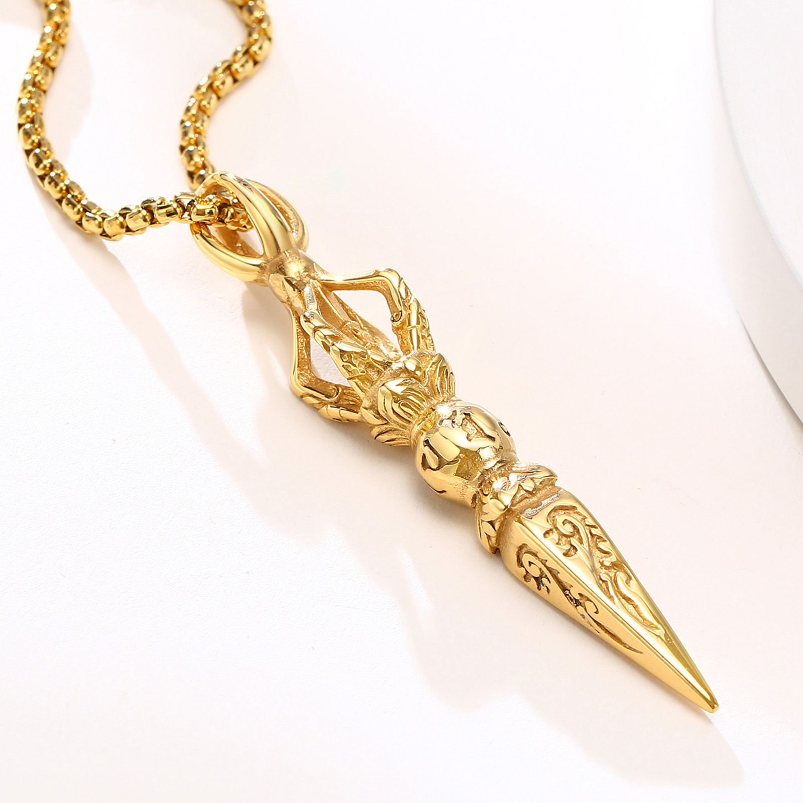 钛钢项链 不锈钢降魔杵吊坠 复古男潮时尚毛衣链现货批发pn-1373