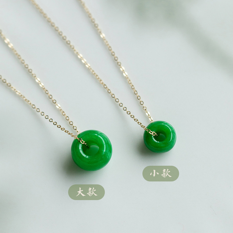 翡翠干青玉石项链路路通转运珠好运18k包金吊坠锁骨链女包邮到家