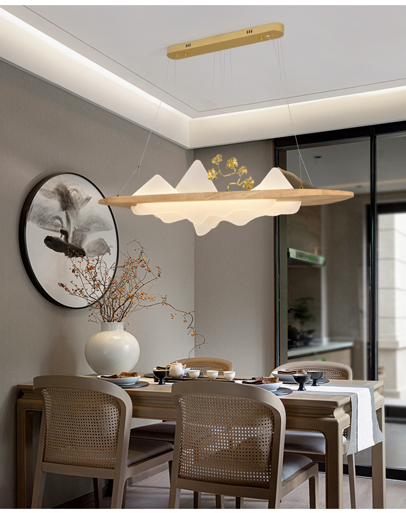 茶室吊灯新中式led客厅长方形冰山古典别墅书房禅意餐厅桌前台灯