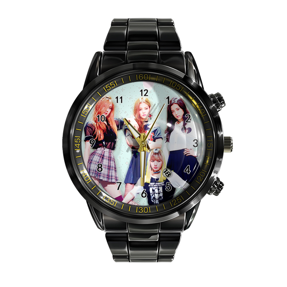 热销女团blackpink手表朴彩英lisa韩版男日历钢带腕表批发-阿里巴巴