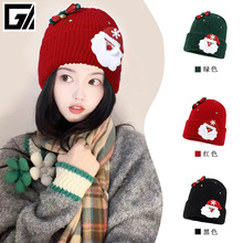 圣诞节红色毛线帽子女可爱铃铛显脸小针织帽秋冬季加厚保暖圣诞帽
