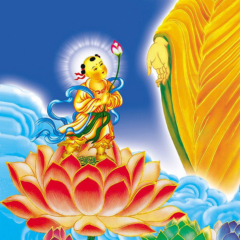 高清佛祖子归图挂画阿弥陀佛佛菩萨画像结缘佛陀的呼唤丝绸卷轴画