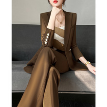 咖啡色西装女2023新款时尚气质高级感西服两件套秋冬英伦风正装