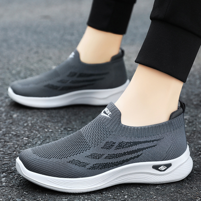 Walking Shoes Slip-on Middle-Aged and Elderly Sports Men's Shoes Autumn New Flying Woven Polyurethane Lightweight Casual Sneaker Men