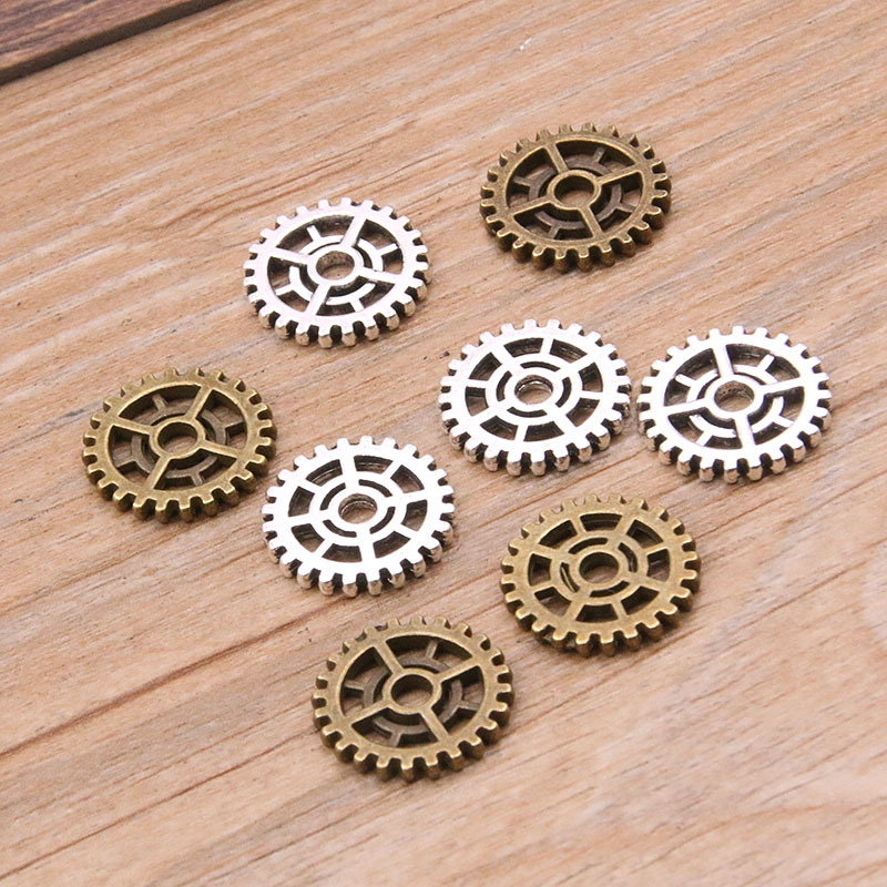 2色 合金饰品配件 DIY圆形齿轮挂件 手工手链 14mm 朋克手镯材料