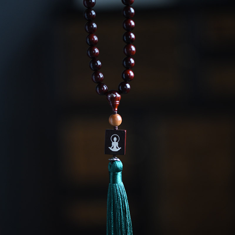 印度小叶紫檀10mm72颗佛珠手串手持车挂珠配银片镶嵌跑环一体三通