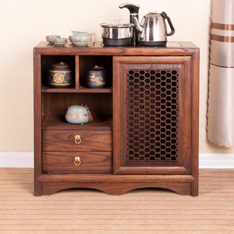 茶水柜实木置物架大尺寸客厅家用储物柜榆木新中式餐边柜仿古茶桌