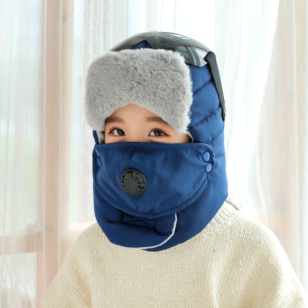 冬季儿童电动摩托电车骑行滑雪防风头罩冬天保暖面罩小孩防冻头套