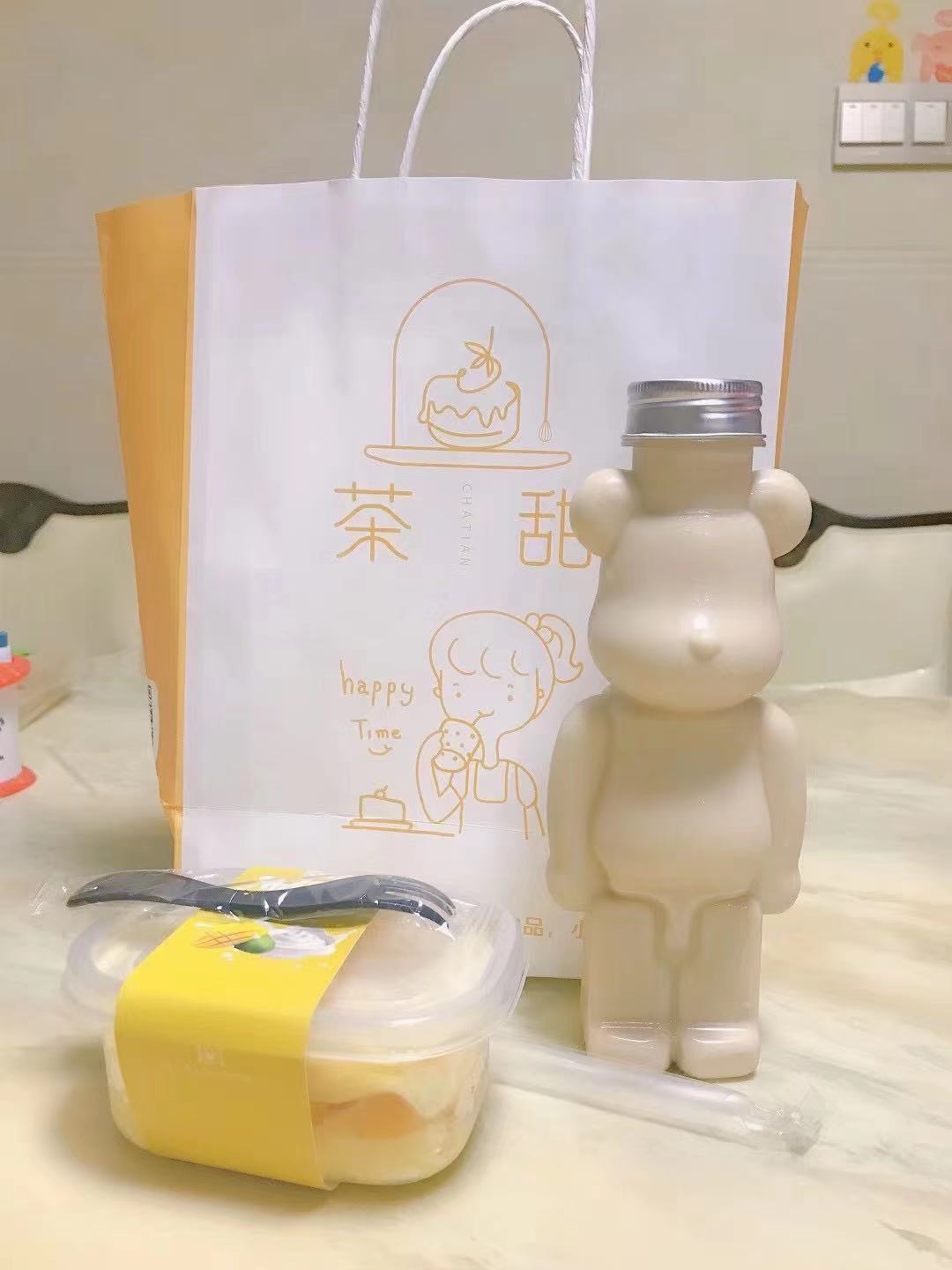 新款暴力熊奶茶杯pet高透明塑料熊瓶子饮料果汁冷饮创意加厚杯子