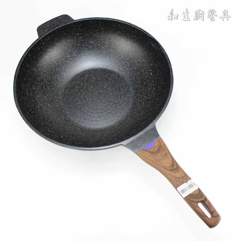 玖煌铝压铸无烟锅复底麦饭石炒锅不粘锅平底炒菜锅电磁炉燃气通用